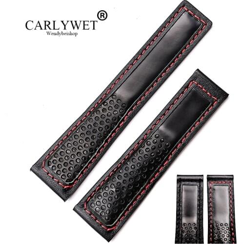 CARLYWET 22mm Wholesale Fashion Black High Quality Cowhide Genuine Real Leather Replacement Watch Band Strap Belt