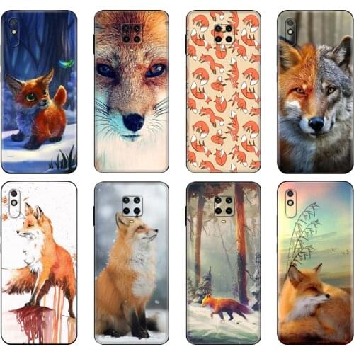Black tpu Case For Xiaomi Redmi 7A 8 8A 9 9A 9C Case Redmi Note 8T 8 Pro T Note 9 9S 9 Pro Case Cute cartoon animal fox