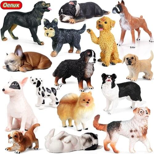 Oenux Baby Dog Animals Simulation Lovely Puppy Schnauzer Chihuahua Bulldog Boxer Model Action Figure PVC Figurines Toy For Kids