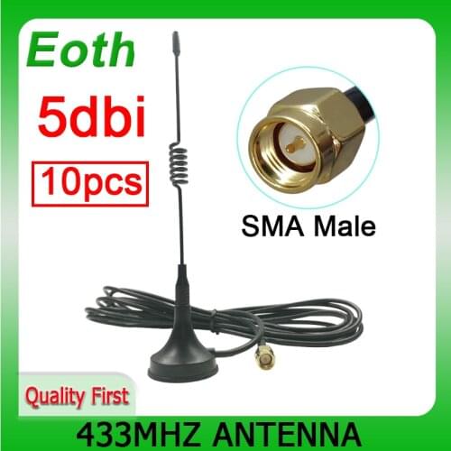 10pcs/lot 5dbi 433Mhz GSM Antenna SMA Male Connector Straight with Magnetic base for Ham Radio Signal Booster Wireless Repeater