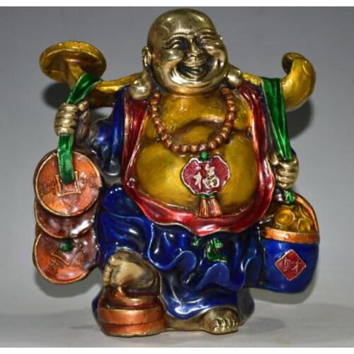 China brass cloisonne money bag maitreya Buddha crafts statue