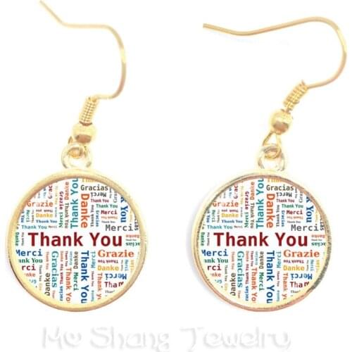 Classic Thank You Teacher Earrings Red Heart Pattern Glass Drop Earrings Metal Merci Maitresse Women Men Kids Creative Gifts