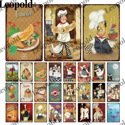 Kitchen Series Metal Plaque Vintage Burger Pizza Chef Metal Poster Wall Sticker Tin Label Coffee Shop Restaurant Home Decoration