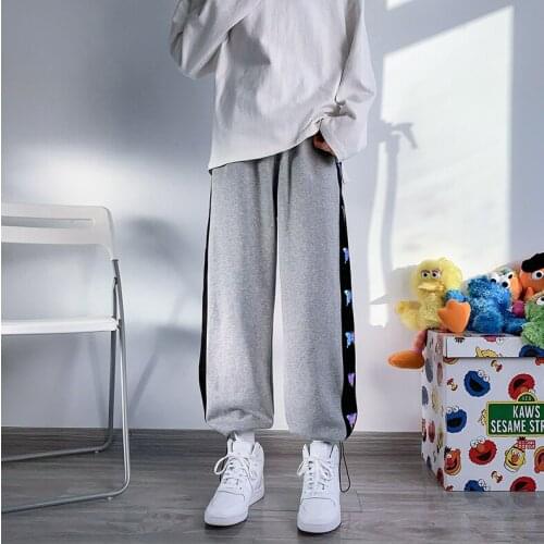 Male Korean Cotton Track Pants Men Butterfly Japanese Streetwear Joggers Pants 2021 Man Hip Hop Side Striped Sweatpants