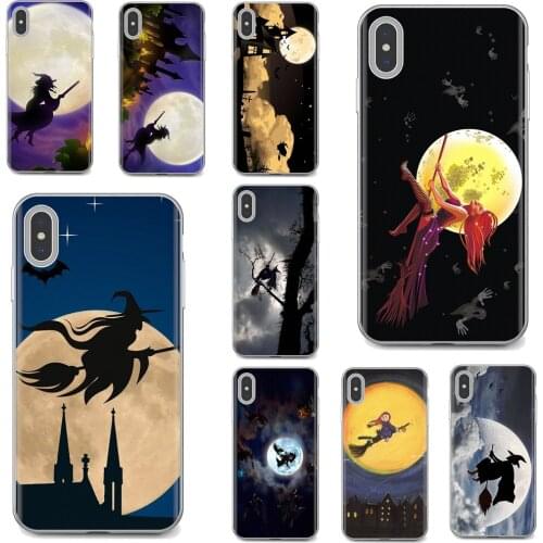 Soft Case For iPhone iPod Touch 11 12 Pro 4 4S 5 5S SE 5C 6 6S 7 8 X XR XS Plus Max 2020 Halloween Witch Flying Broom Over Moon