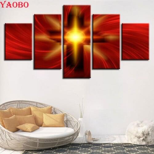 DIY Diamond Painting 5 Panel Cross Religion pattern diamond Embroidery Square/Round Drill Mosaic Multi-picture Combination