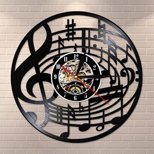 Hanging Sheet Music Art Vintage Watch Rock n Roll Music Lover Gift Music Notes Wall Art Treble Clef Vinyl Record Wall Clock