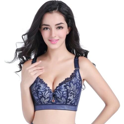 Underwear women Large steel bracket big size bra Gathering thin sexy lace plus size bra Adjusted Big chest is small lingerie