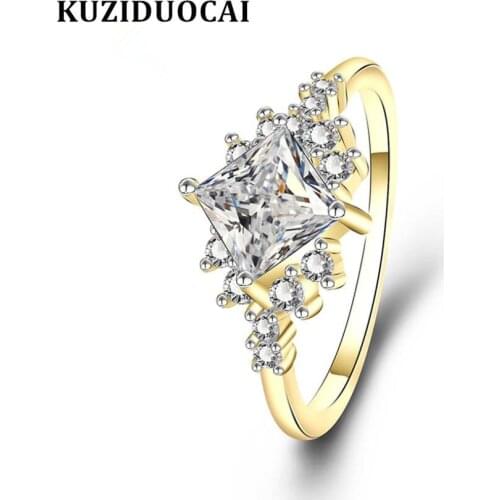 Zircon Stainless Steel Square Flower Kuziduocai New Fashion Jewelry Wedding Bride Party Rings For Women Girl Anillos Mujer R-881