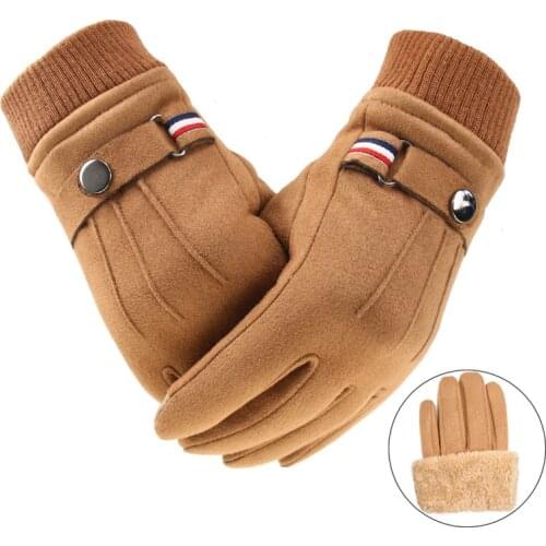 Mens Winter Gloves Suede Warm Split Finger Gloves Outdoor Sport Driving Buckle Design Male Touch Screen Mittens