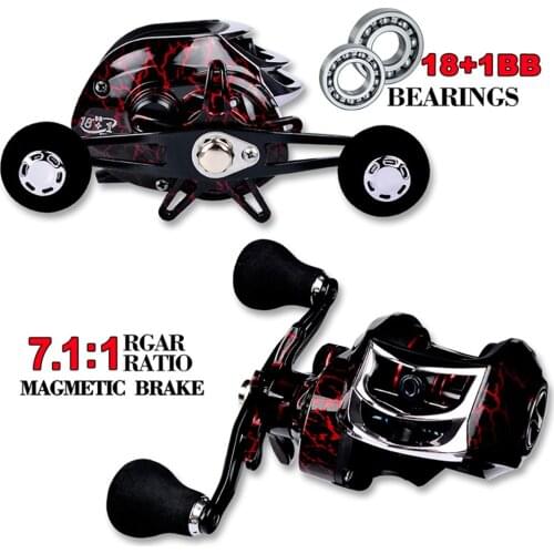 PROBEROS Fishing Baitcasting Reel All Metal Spool 18+1BB 10kg/22LB Max Drag Force Speed Ratio 7.1:1 Magnetic Fishing Reel