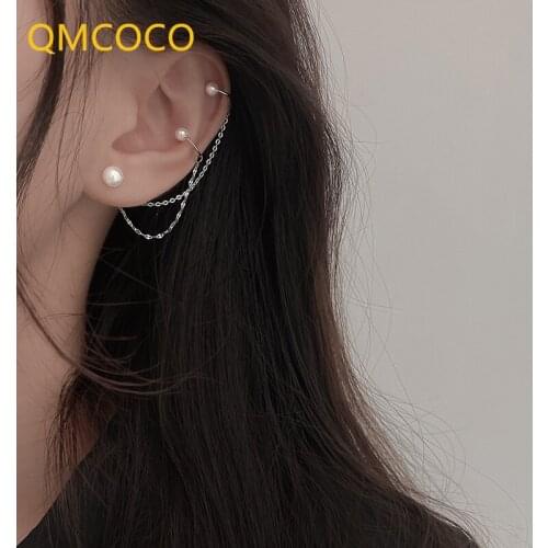 QMCOCO 925 Silver Irregular Pearl Eardrop Ear Bones Clip Creative Personality Integrated Earrings For Woman Jewelry Party Gifts