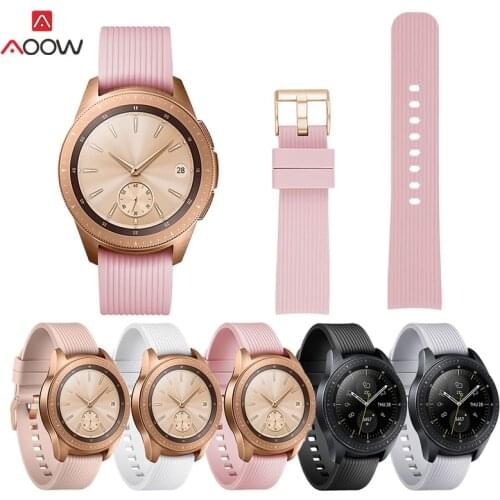 Silicone 20mm Watchband for Samsung Galaxy Watch Rose Gold Buckle Rubber Replacement Bracelet Band Strap for R810 42mm Version