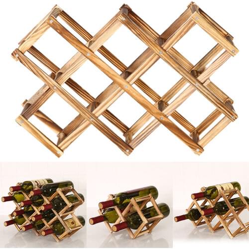 Retro Foldable Wooden Wine Bottle Holders for Kitchen Living Room Bar Decorative Cabinet Red Wine Display Storage Wine Racks