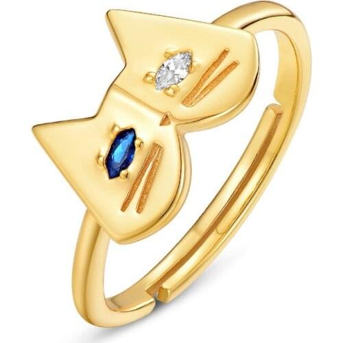 ALLNOEL Cuty Cat Silver Ring For Girl Blue Spinel 3A White Zircon 925 Sterling Silver with Real Gold Plating Birthday Gift New