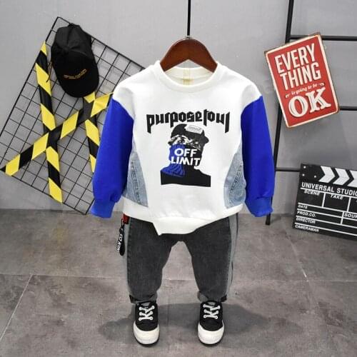 Spring and autumn Children clothing Set Kids Boys clothes Set baby long Sleeve Stitching sweate and jeans Suits Kids Clothes Set