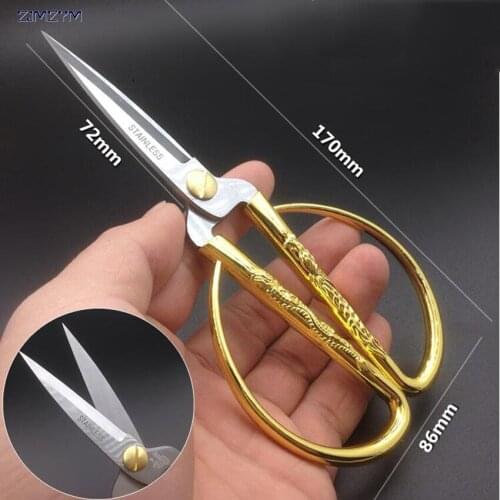 High Quality Gold Sewing Scissors Short Cutter Durable High Steel Vintage Household Tailor Scissors For Fabric Crafts Tool