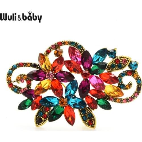 Wuli&baby 4-color New Crystal Flower Brooches For Women Weddings Party Office Brooch Pins Gifts