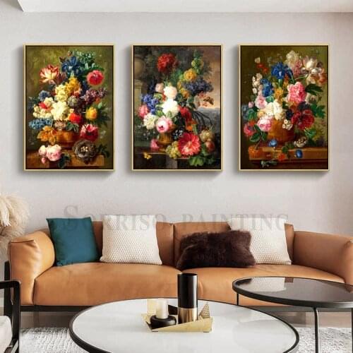 Europe Classical Retro Flowers Canvas Oil Painting Wall Art Posters Prints Hallway Pictures For Living Room Home Dining Decor