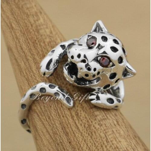 Rings for women 925 Sterling Silver Leopard Red CZ Eyes Fashion Ring 9K002 Free Size 6~9.5