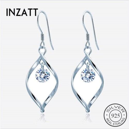 INZATT 2018 New Twised Real 925 Sterling Silver Women Drop Earrings High Quality Zircon Fine Jewelry Accessories For Engagement