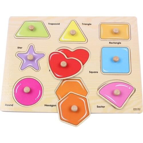 1Set Children Wooden Puzzle Toys Wooden Montessori Education Shape Cognitive Hand Grasping Toy Board Baby Gift Mathematics