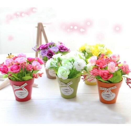 1pcs Car Simulation Plant Ornaments Flowerpot Rose Bow Bonsai Car Interior Decoration Accessories Living Room Bedroom Gift