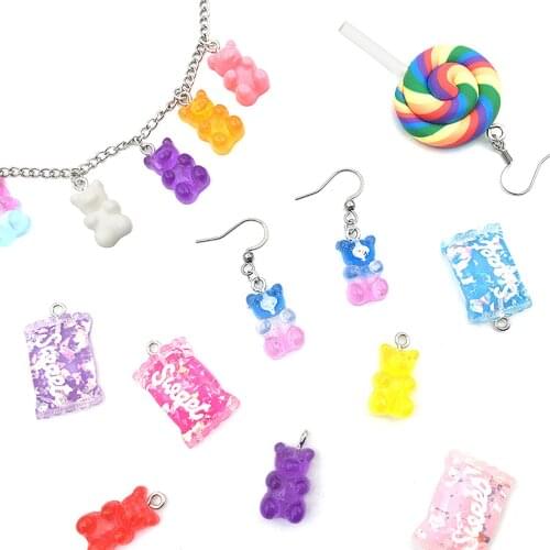 10PCs Candy Bear Zinc Based Alloy & Resin Charms Pendant For Jewelry Making Hot Pink Gradient Color 20mm x 10mm