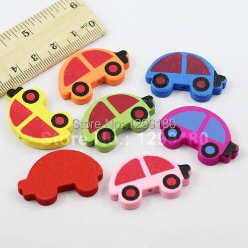 20pcs/lot Wholesale mixed color Lead-free Car shape Wood Beads used for Bracelet/Necklace 35x22mm (K00332)