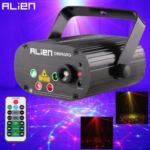 ALIEN 96 Patterns Dual Red Green Laser Projector Blue LED Stage Lighting Effect DJ Disco Club Party Wedding Light With Remote