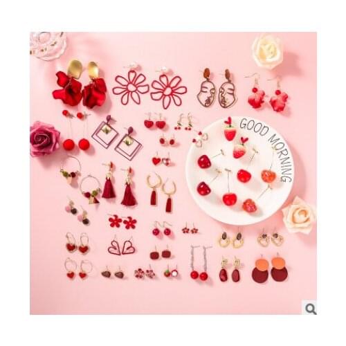 Atmospheric love red earrings lovely cherry love S925 silver needle variety choose bride New Year earrings