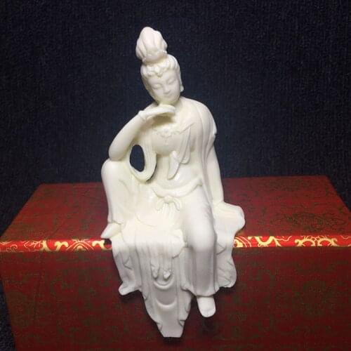 White suspension Sitting position Guanyin statue Modern art sculpture Upscale Home Feng Shui Buddhism Decorations Gift souvenir