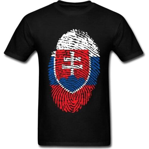 Black T-shirt Slovakia Flag Fingerprint Tee Striped T Shirt Men Tshirt 100% Cotton Clothing Grey Tops Vintage Style Shirts