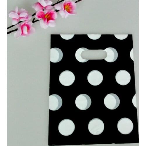 Black with White Dot Printed Plastic Bags 15x20cm 100pcs/lot with Handle Packaging Jewelry Bag Plastic Pouches for Retailer Shop