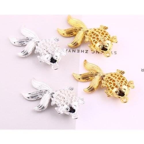 DoreenBeads Fashion Jewelry Making Pendant Alloy DIY Findings Fish Animal Gold Color Silver Color Charms 38mm, 5 PCs