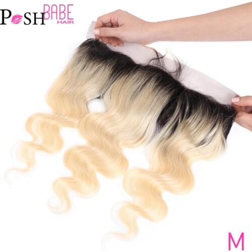 Two Tone Dark Roots with 613 Frontal 8 - 24 inch Remy Human Hair Brazilian Body Wave Ombre Blonde Lace Frontal Free Middle Part