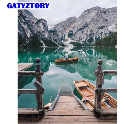 GATYZTORY Painting By Numbers Kits 60x75cm Frame Boat Lake Scenery Oil Picture By Number Modern Home Wall Artcraft Home Decor