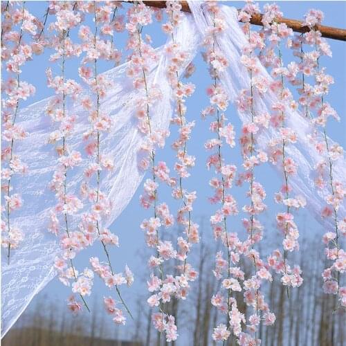 4pcs 1.8M Artificial Cherry Blossom Garland 144 heads Fake Rattan Silk Sakura Flower Hanging Vine For Party Wedding Home Decor