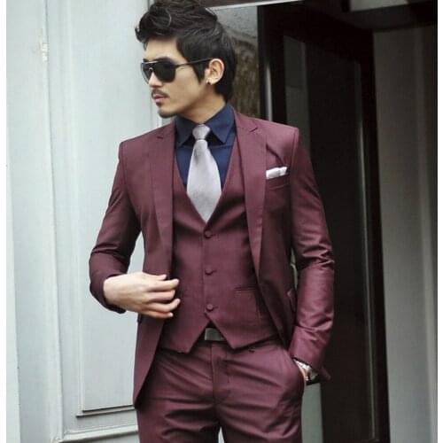 Custom Made to Measure BESPOKE suit,wine red groom wedding suit,Tailored tuxedos for men(Jacket+Pants+vest+tie+pocket square)