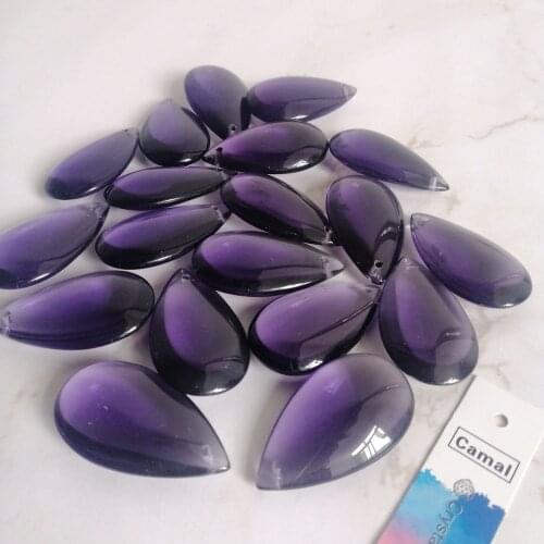 Camal 20pcs 36mm Violet Crystal Smooth Teardrop Beads Prism Pendant Lamp Chandelier Hanging Ornament Wedding Jewelry Craft