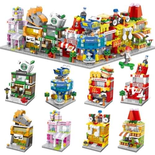 Classic Building Blocks Mall Street House City Vista coffee shop The department Construction Plastic Bricks Plastic Toys