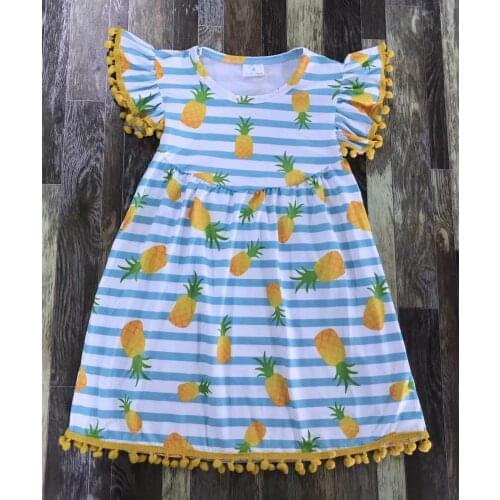 Little Baby Girl Summer Beach Pineapple watermelon Fruit Print Stripe Hairy Ball Pearl Dress