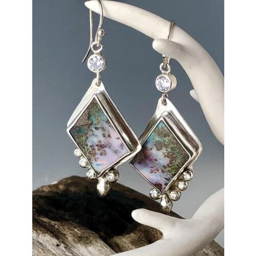 Delicate Blue Opal Stone Earrings Wedding Engagement Jewelry Tiny Crystals Baroque Dangle Earring