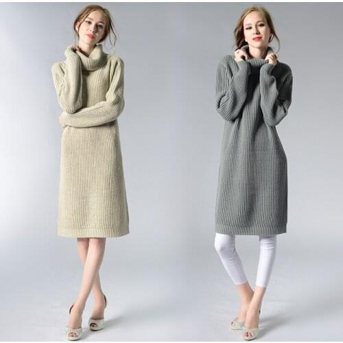 New womens European and American plus size knitted dress long high neck bottoming shirt sweater women
