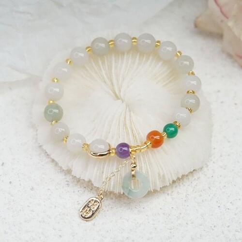 2021 New Vintage Natural Jade Agate Beaded Strand Bracelets for Women Round Jade Pendant Fashion Jewelry Birthday Gifts YBR488
