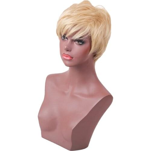 8'' Short Blonde Pixie Cut Human Hair Wigs for White Women Cosplay Safe