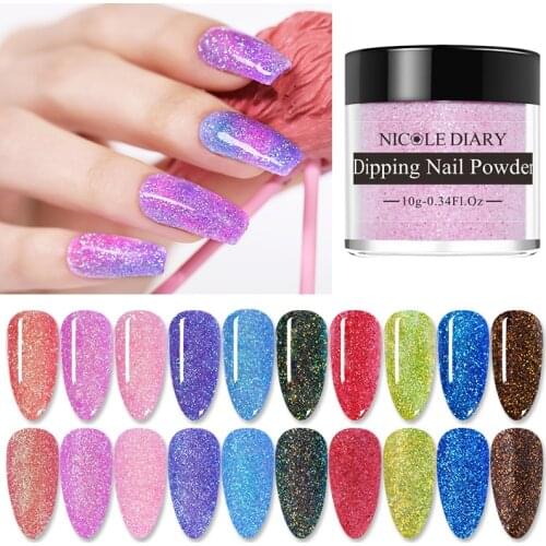 NICOLE DIARY 10ml Dipping Powder Colorful Shiny Glitter Nail Dip Powder Chrome Dust Pigment DIY Nail Art Decoration