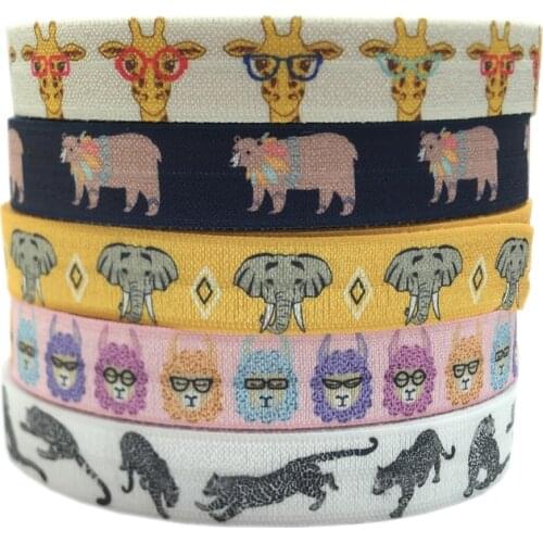 Animal Ribbon 10Y 16mm Elephant Lion Tiger Fold over Elastic bands Baby Headband Girls Hair ties Hair Accessories Craft Supply
