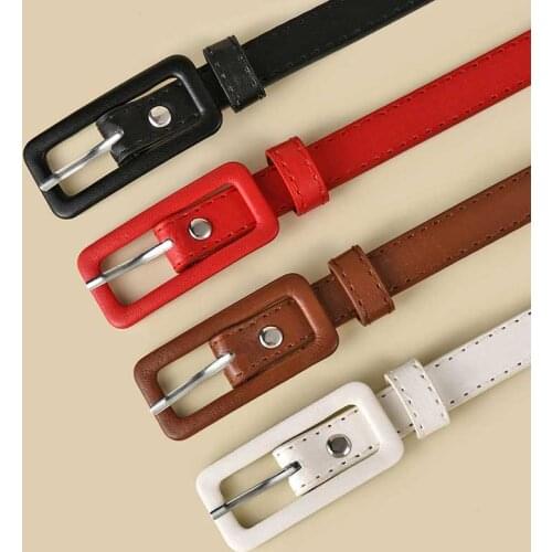 New Candy Color Shiny PU Leather Waist Belt For Women Narrow Thin Belts Waistband Pin Buckle Straps For Dress Black Red Pink
