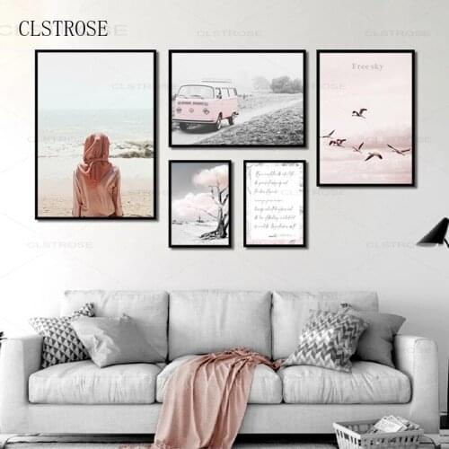 Nordic Seascape Landscape Theme Style Light Color Home Minimalist Decoration Poster Frameless Home Canvas Printing Wall Mural